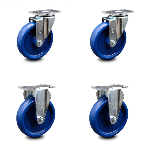 Service Caster 5 Inch Solid Polyurethane Wheel Swivel Top Plate Caster Set with 2 Rigid SCC SCC-20S514-SPUS-TP2-2-R-2 - main